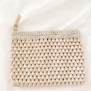 MADEWELL NEW The Beaded Crochet Pouch Clutch Tan Beige